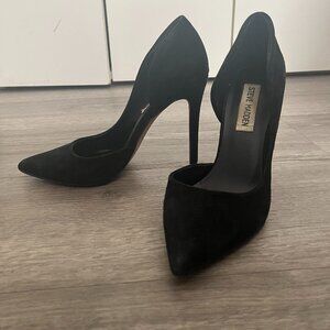 Steve Madden Black Faux Suede D'orsay Pointy Pumps/Heels/Stilettos